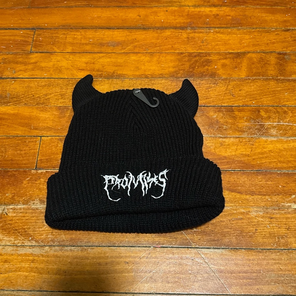 Black Knit Beanie with Horns